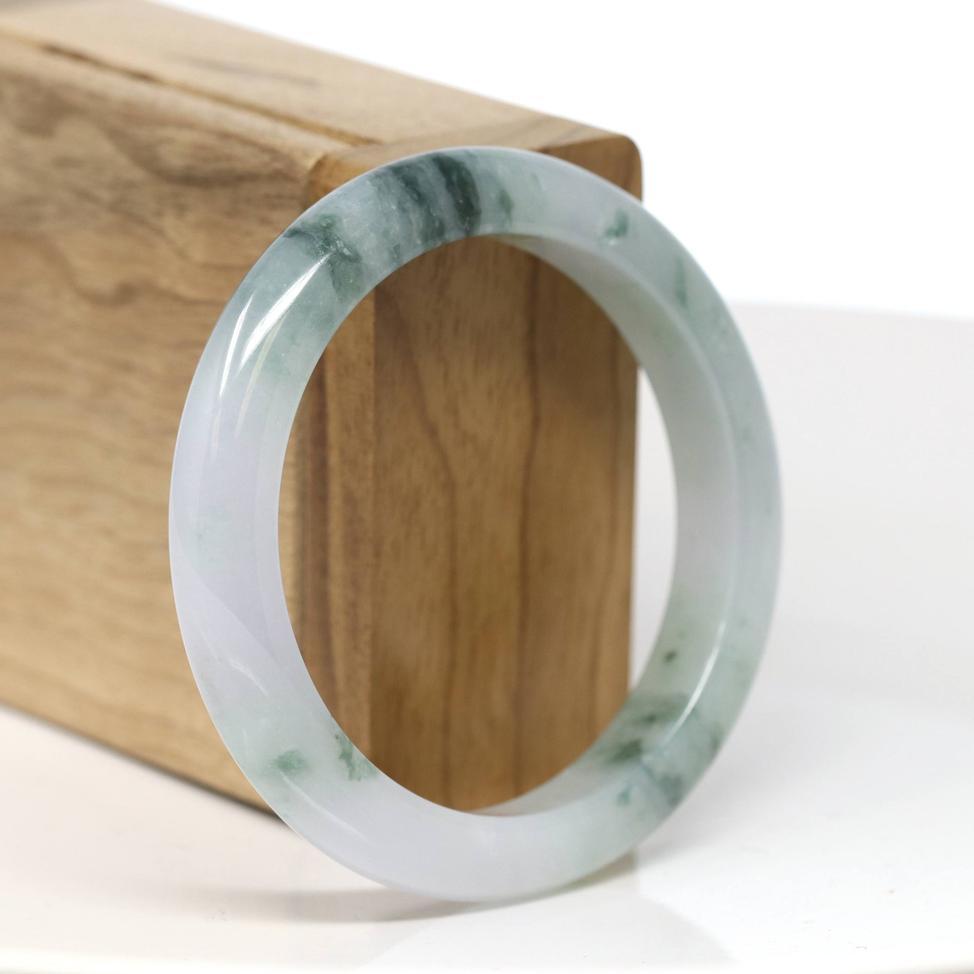 Baikalla Jewelry Jadeite Jade Bangle Bracelet Baikalla "Half Round" Icy Blue-Green Jade Bangle Bracelet (54.65mm) #T541