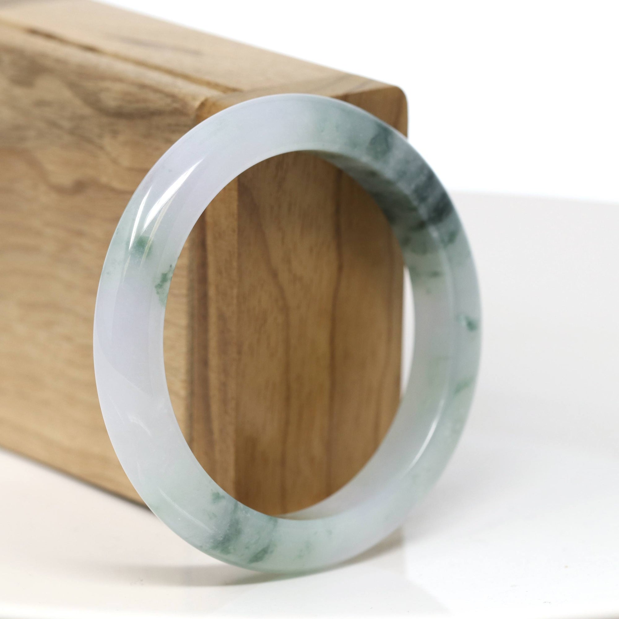 Baikalla Jewelry Jadeite Jade Bangle Bracelet Baikalla "Half Round" Icy Blue-Green Jade Bangle Bracelet (54.65mm) #T541