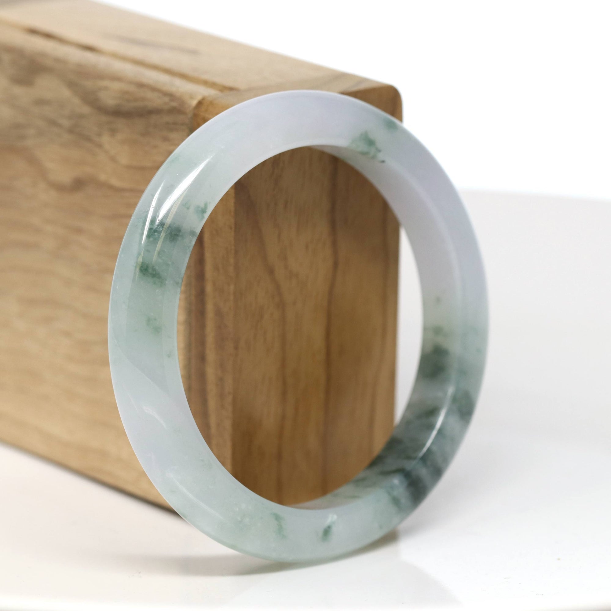Baikalla Jewelry Jadeite Jade Bangle Bracelet Baikalla "Half Round" Icy Blue-Green Jade Bangle Bracelet (54.65mm) #T541