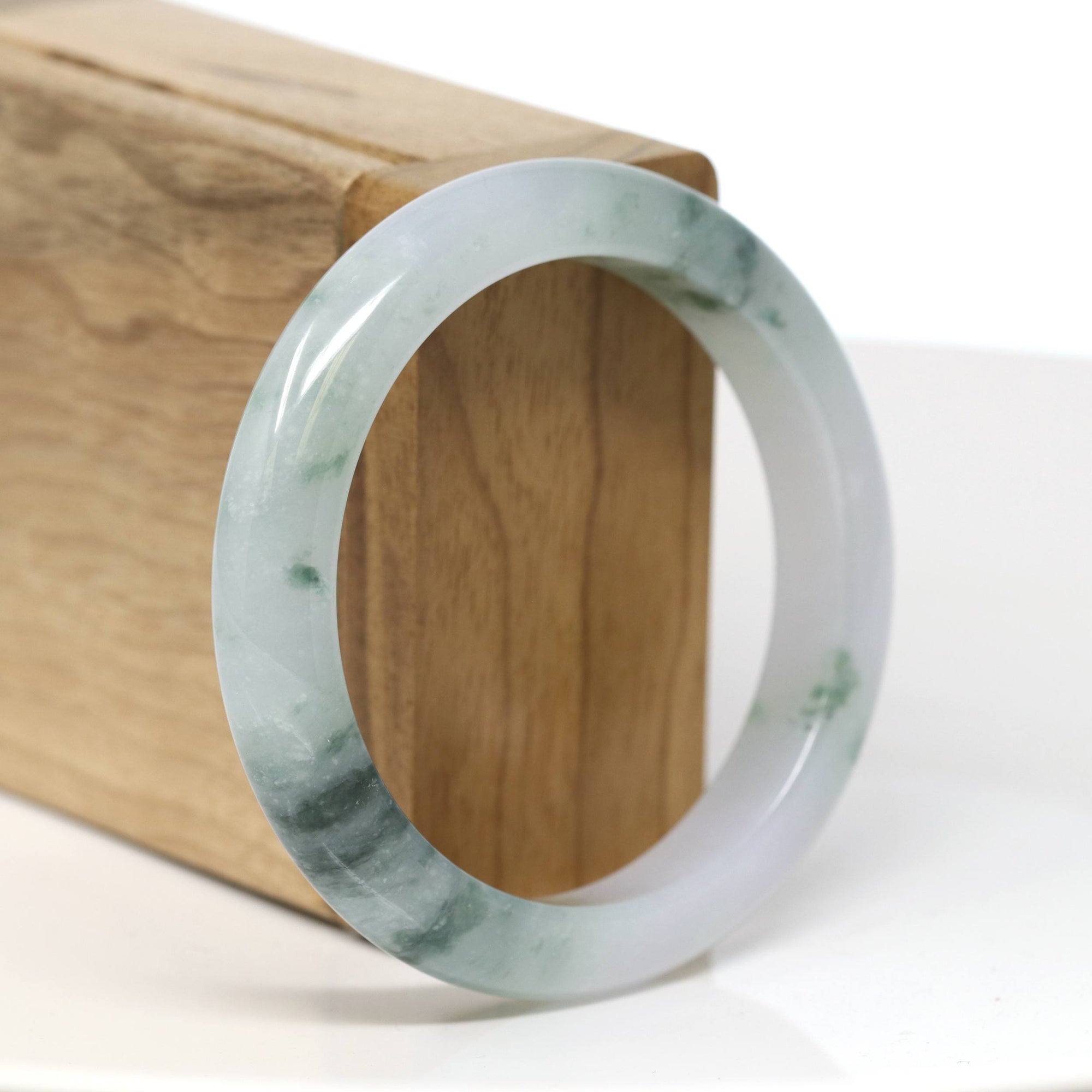 Baikalla Jewelry Jadeite Jade Bangle Bracelet Baikalla "Half Round" Icy Blue-Green Jade Bangle Bracelet (54.65mm) #T541