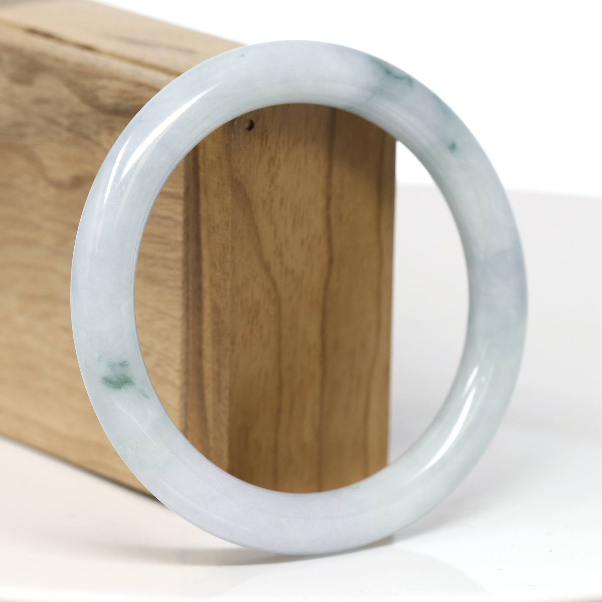 Baikalla Jewelry Jadeite Jade Bangle Bracelet Baikalla "Full Round" Icy Blue-Green Jade Bangle Bracelet (60.04mm) #T542