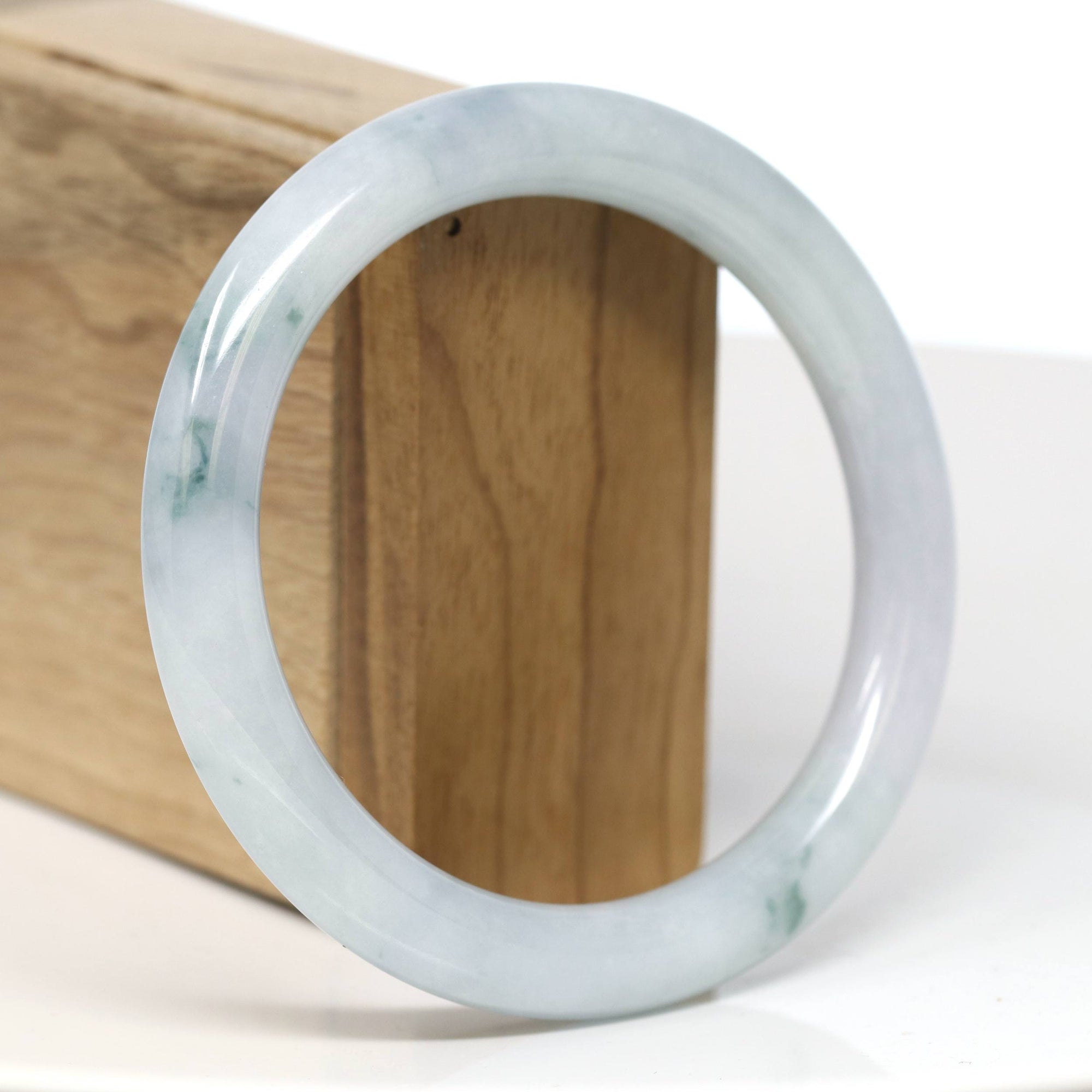 Baikalla Jewelry Jadeite Jade Bangle Bracelet Baikalla "Full Round" Icy Blue-Green Jade Bangle Bracelet (60.04mm) #T542