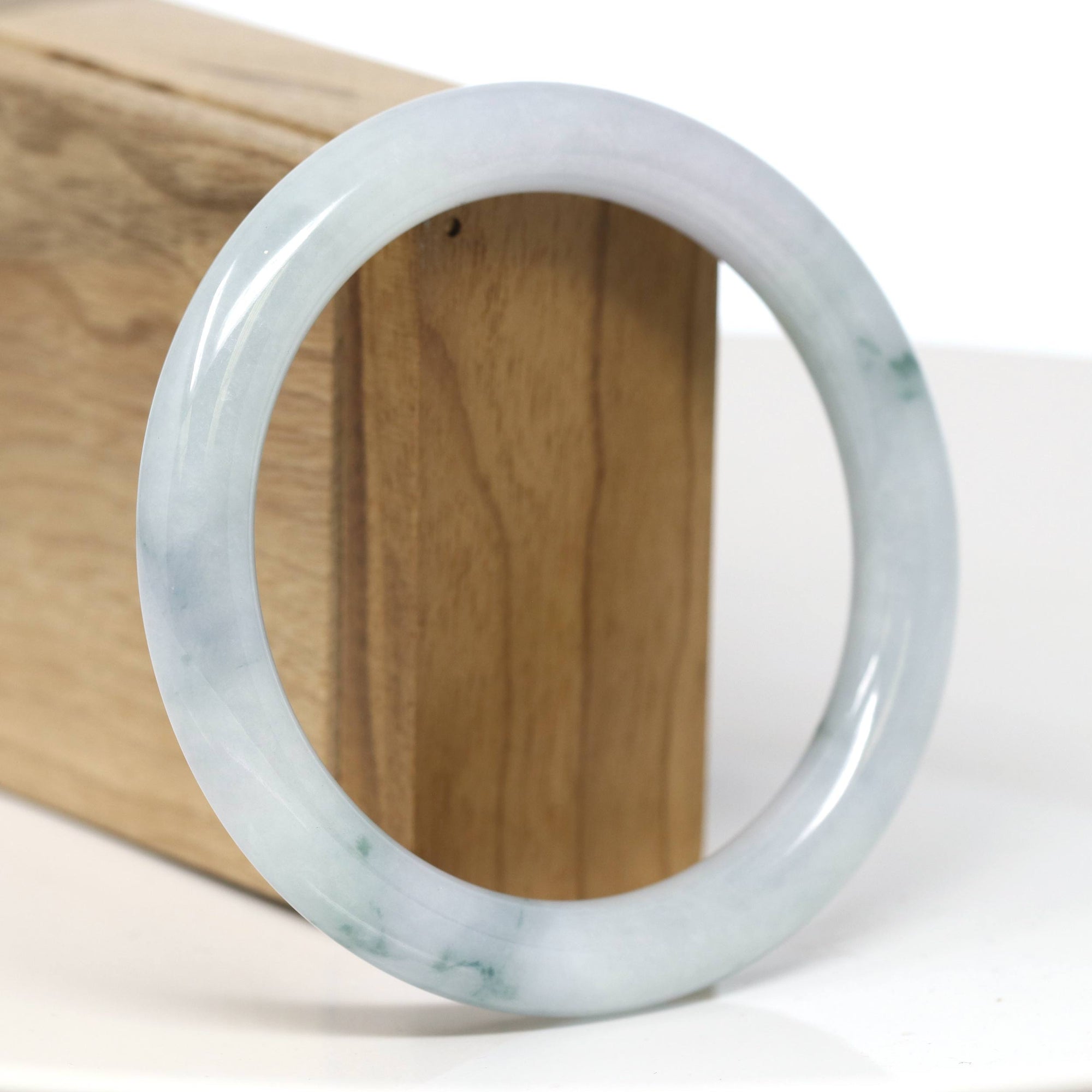 Baikalla Jewelry Jadeite Jade Bangle Bracelet Baikalla "Full Round" Icy Blue-Green Jade Bangle Bracelet (60.04mm) #T542
