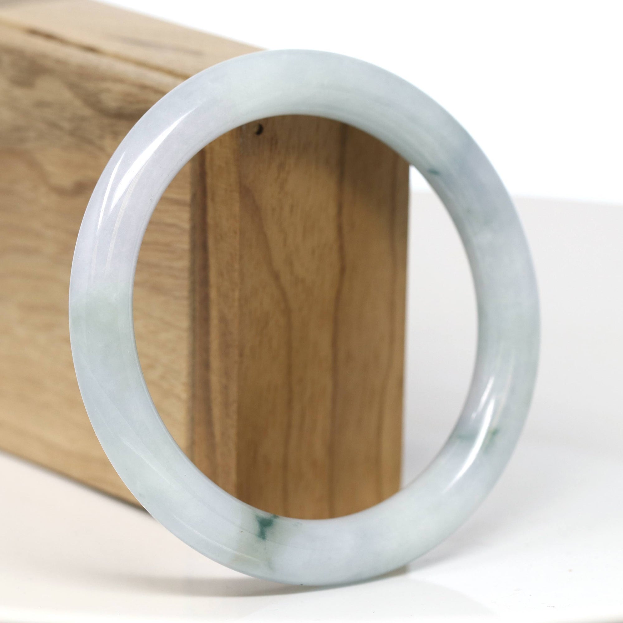 Baikalla Jewelry Jadeite Jade Bangle Bracelet Baikalla "Full Round" Icy Blue-Green Jade Bangle Bracelet (60.04mm) #T542