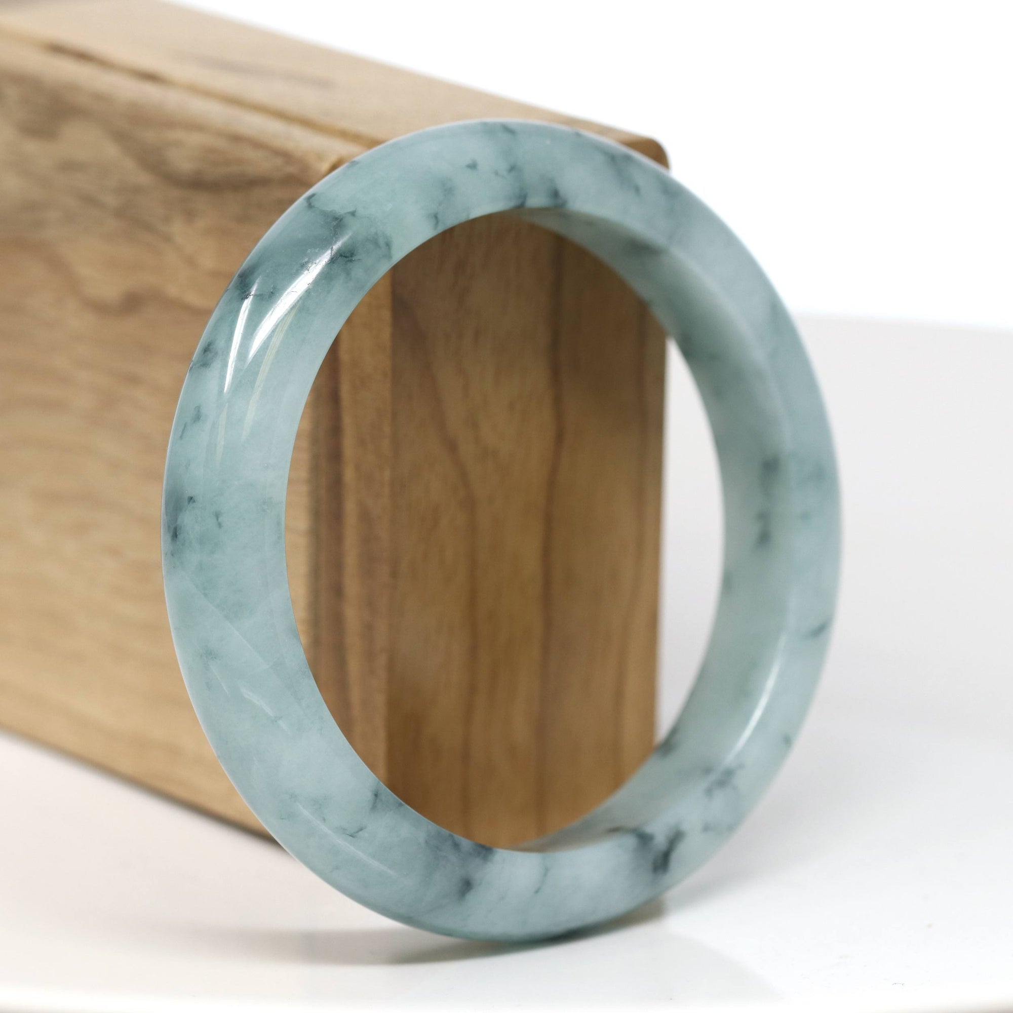 Baikalla Jewelry Jadeite Jade Bangle Bracelet Baikalla "Half Round" Icy Blue-Green Jade Bangle Bracelet (57.70mm) #T551