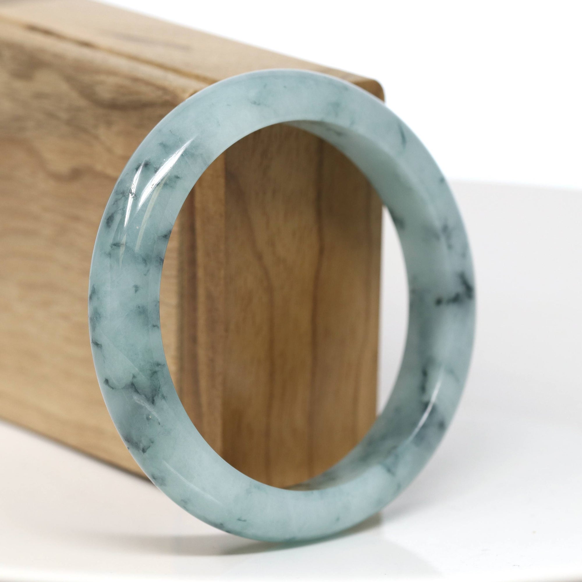 Baikalla Jewelry Jadeite Jade Bangle Bracelet Baikalla "Half Round" Icy Blue-Green Jade Bangle Bracelet (57.70mm) #T551
