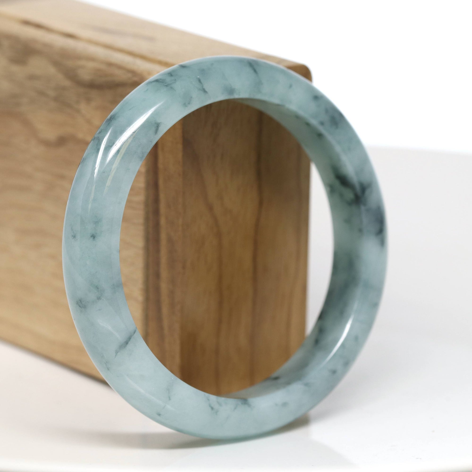 Baikalla Jewelry Jadeite Jade Bangle Bracelet Baikalla "Half Round" Icy Blue-Green Jade Bangle Bracelet (57.70mm) #T551