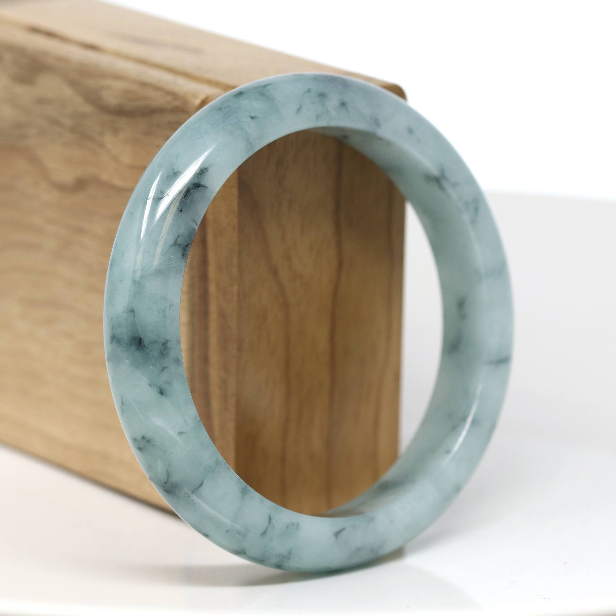 Baikalla Jewelry Jadeite Jade Bangle Bracelet Baikalla "Half Round" Icy Blue-Green Jade Bangle Bracelet (57.70mm) #T551