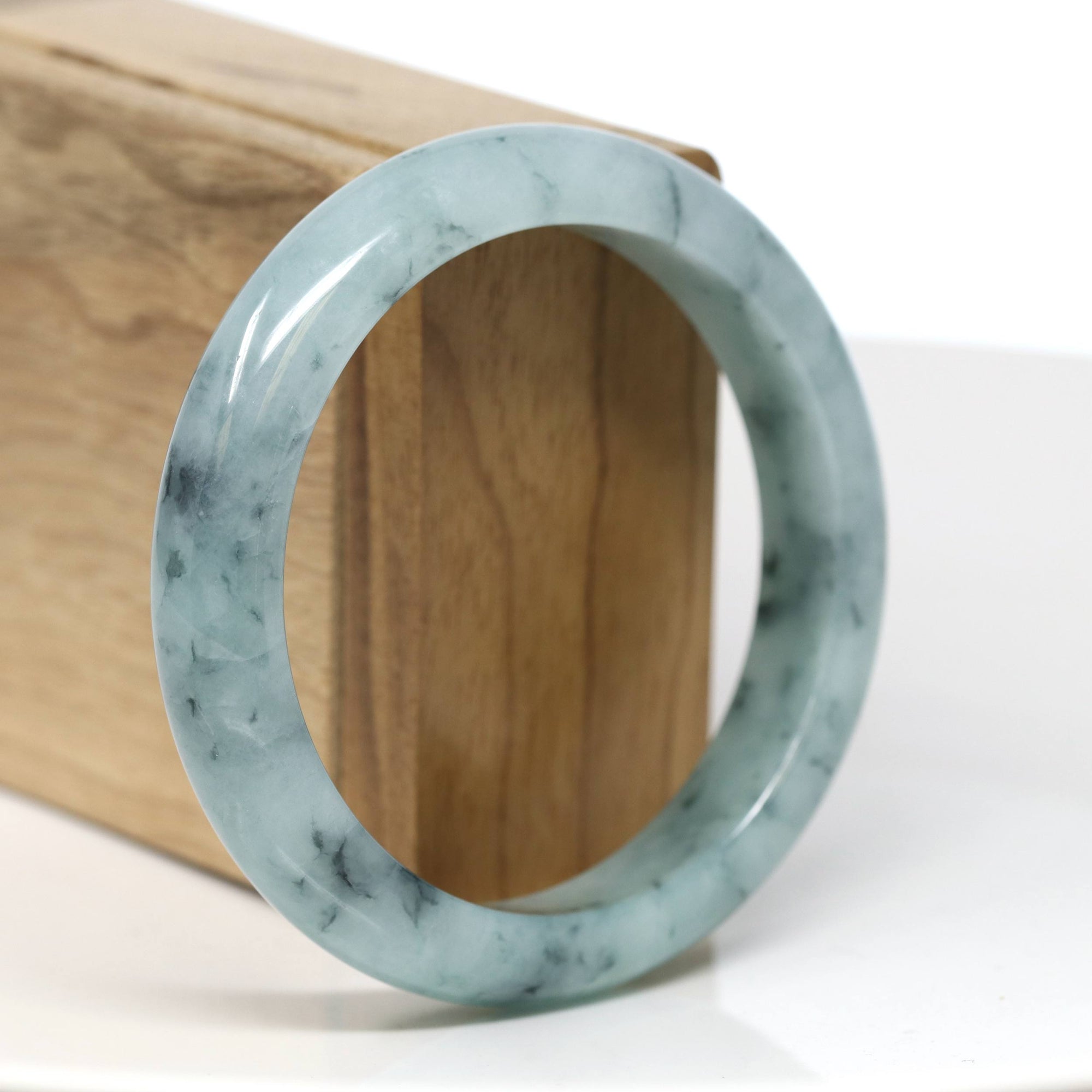 Baikalla Jewelry Jadeite Jade Bangle Bracelet Baikalla "Half Round" Icy Blue-Green Jade Bangle Bracelet (57.70mm) #T551