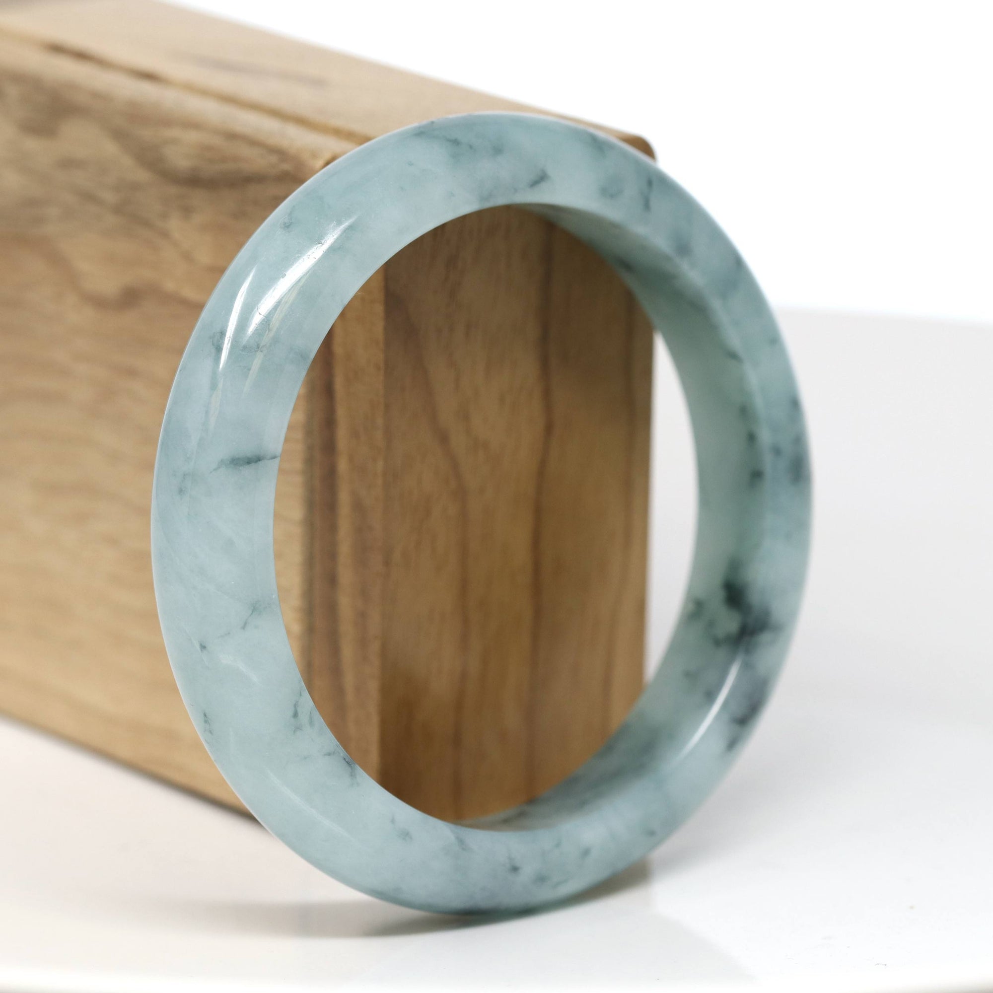 Baikalla Jewelry Jadeite Jade Bangle Bracelet Baikalla "Half Round" Icy Blue-Green Jade Bangle Bracelet (57.70mm) #T551