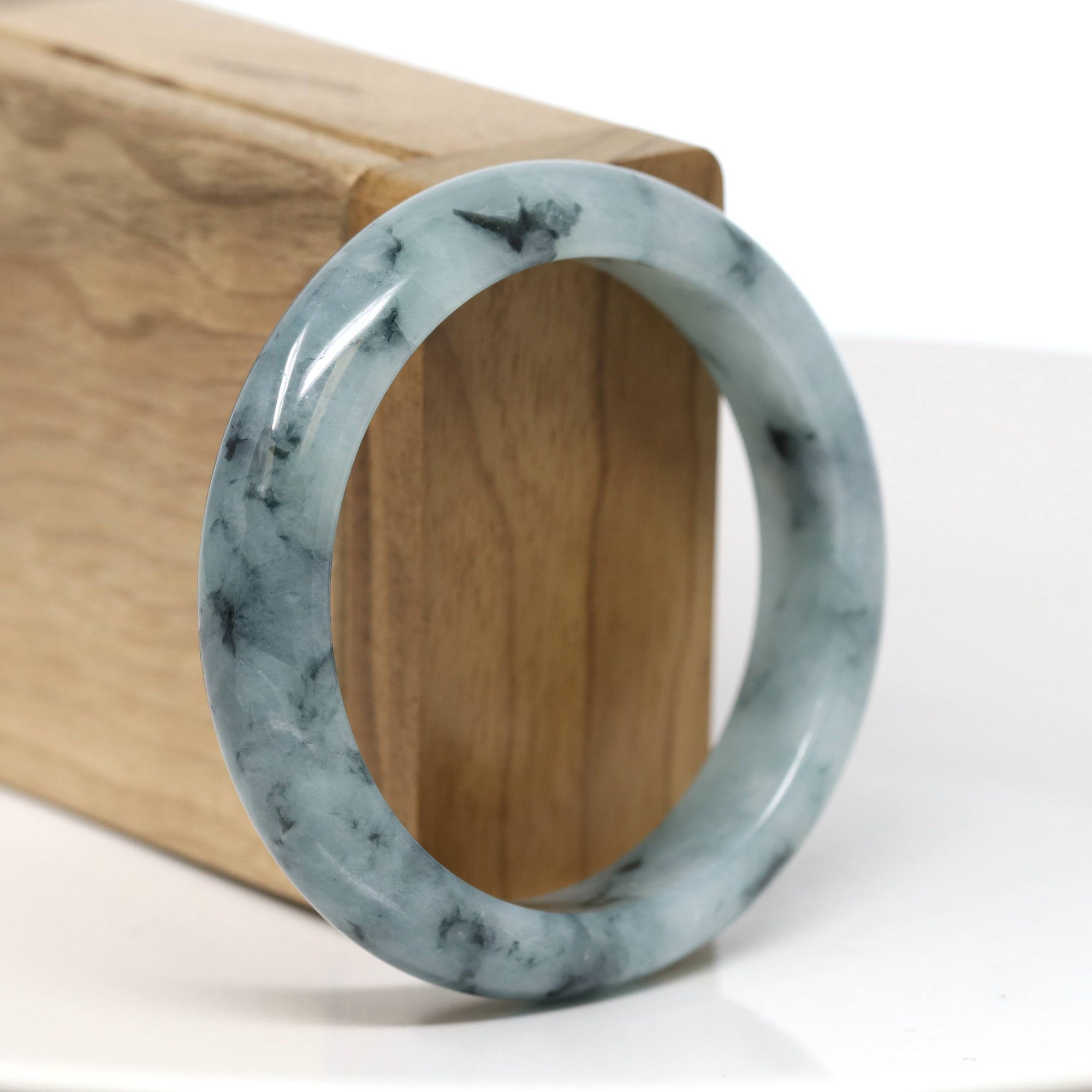 Baikalla Jewelry Jadeite Jade Bangle Bracelet Baikalla "Half Round" Blue-Green Jade Bangle Bracelet (54.80mm) #T553
