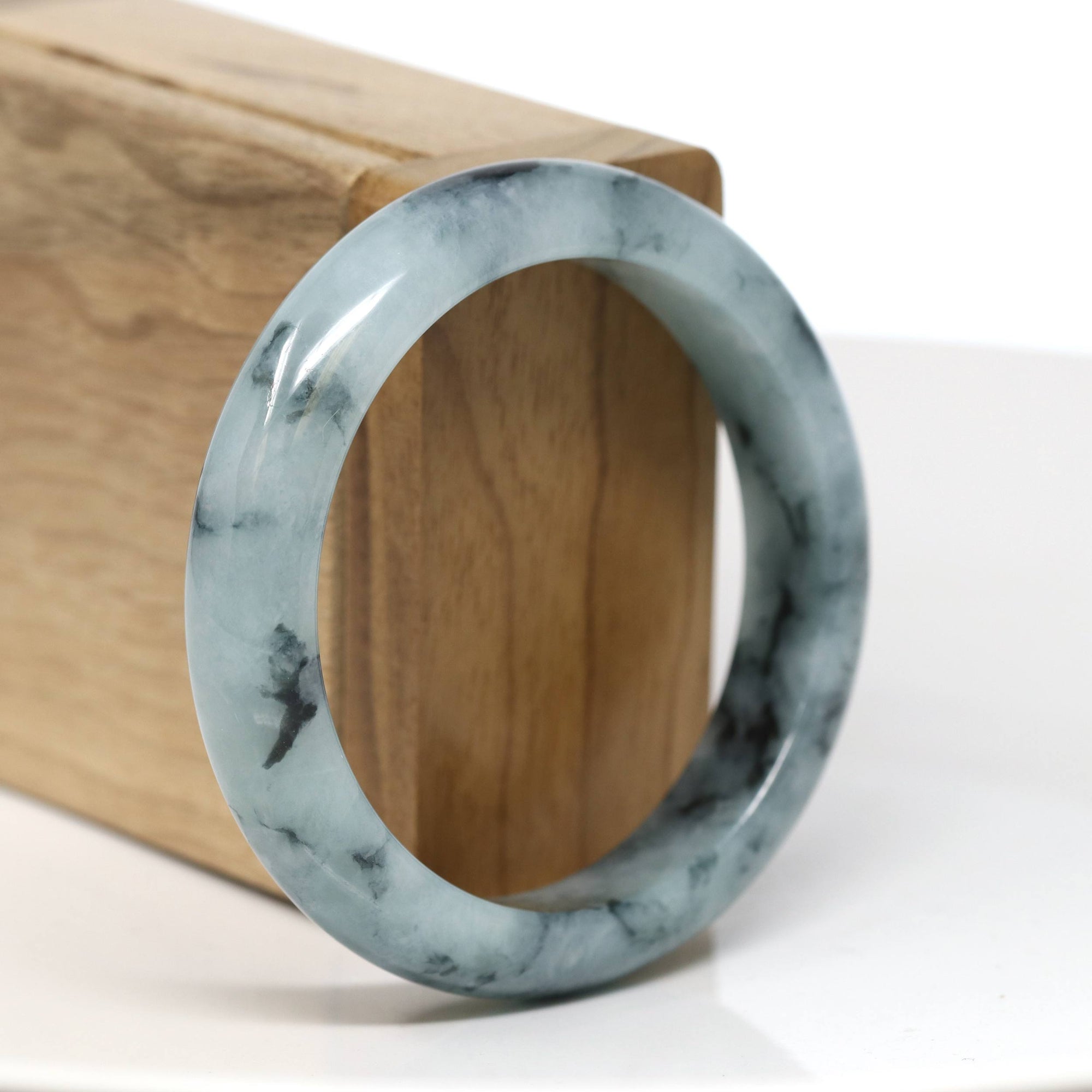 Baikalla Jewelry Jadeite Jade Bangle Bracelet Baikalla "Half Round" Blue-Green Jade Bangle Bracelet (54.80mm) #T553