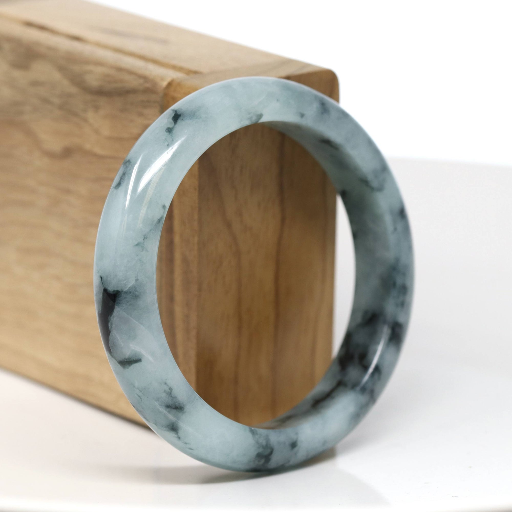 Baikalla Jewelry Jadeite Jade Bangle Bracelet Baikalla "Half Round" Blue-Green Jade Bangle Bracelet (54.80mm) #T553