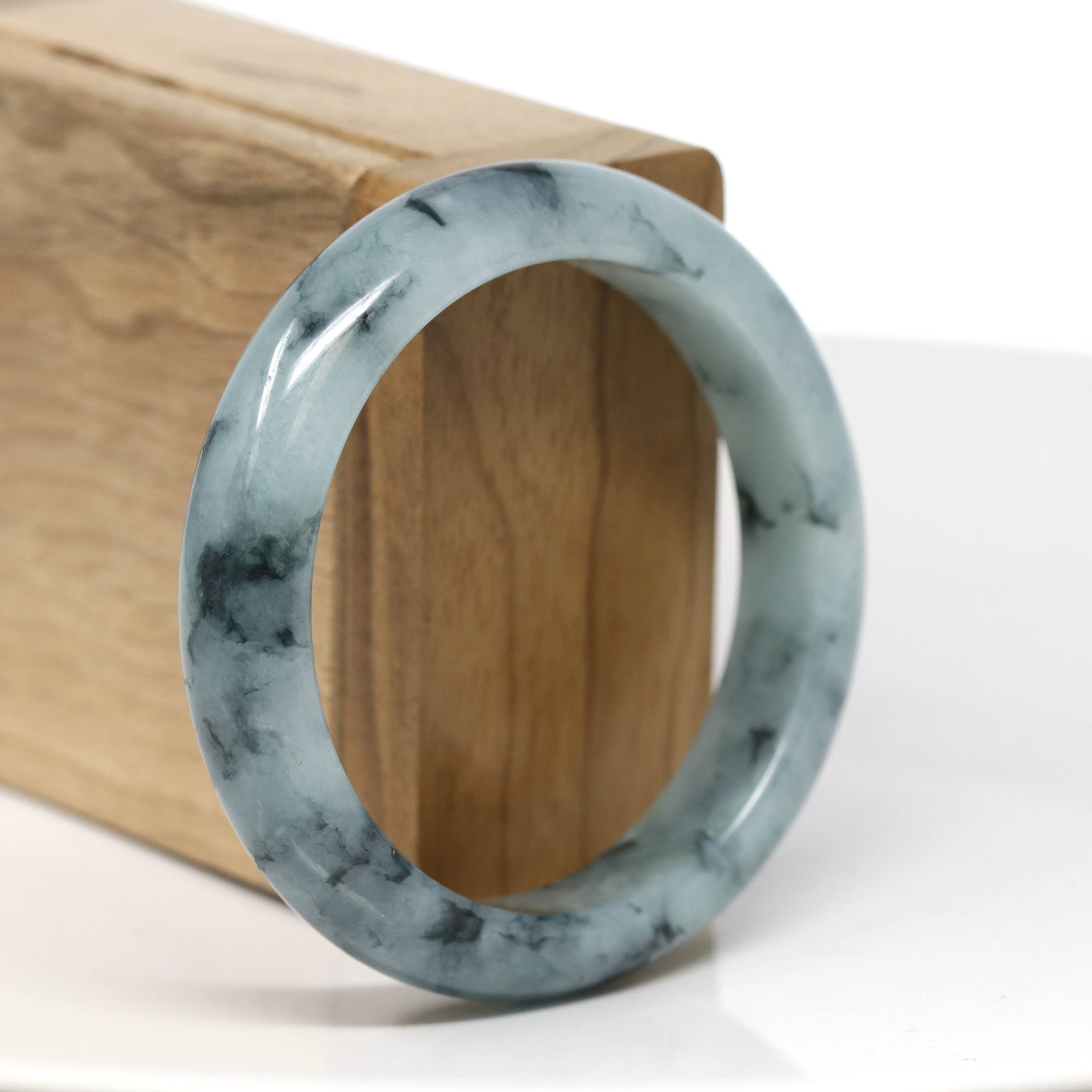 Baikalla Jewelry Jadeite Jade Bangle Bracelet Baikalla "Half Round" Blue-Green Jade Bangle Bracelet (54.80mm) #T553