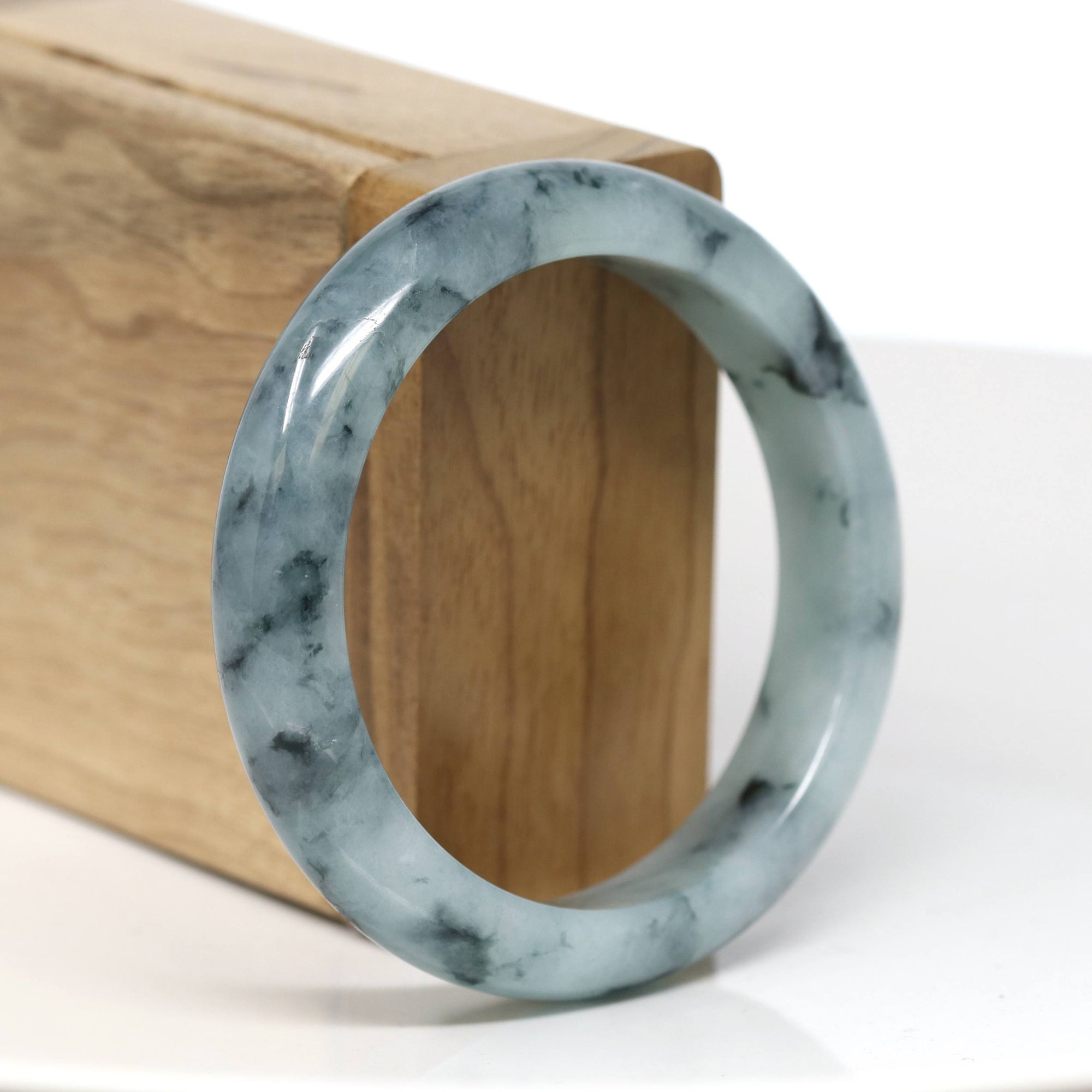 Baikalla Jewelry Jadeite Jade Bangle Bracelet Baikalla "Half Round" Blue-Green Jade Bangle Bracelet (54.80mm) #T553
