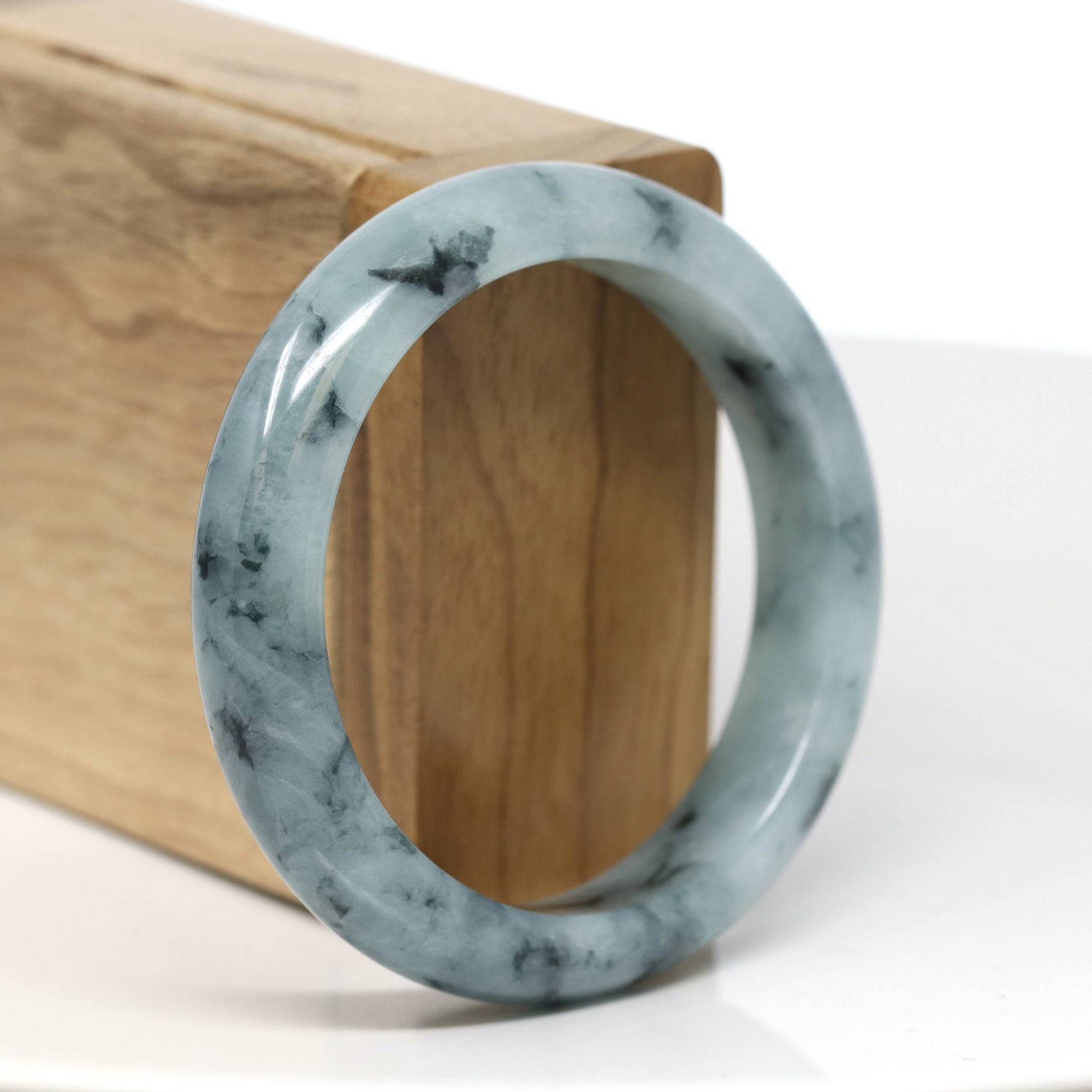 Baikalla Jewelry Jadeite Jade Bangle Bracelet Baikalla "Half Round" Blue-Green Jade Bangle Bracelet (54.80mm) #T553
