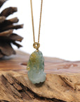 Genuine Burmese Yellow Jadeite Jade PiXiu Pendant Necklace With 18K Gold Money Bail
