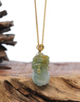 Genuine Burmese Yellow Jadeite Jade PiXiu Pendant Necklace With 18K Gold Money Bail
