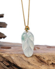 Genuine Ice Green Jadeite Jade Jin Zhi Yu Ye (Leaf) Necklace