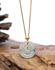 18k Yellow Gold Genuine Burmese Ice Jadeite Jade Jade Kou Kou Necklace