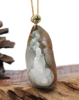 Genuine Burmese Jadeite Jade Guanyin Necklace With Gold Bail