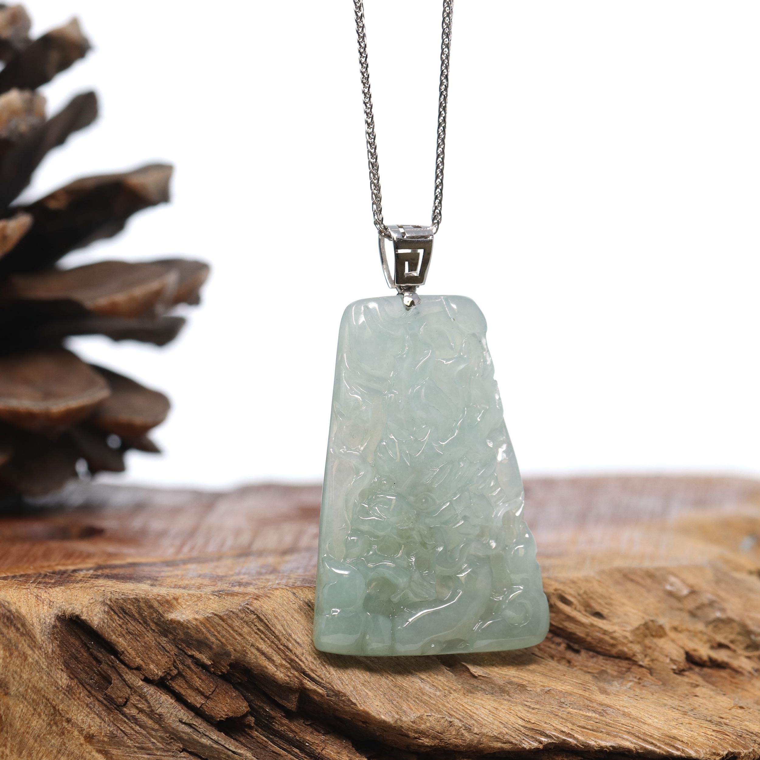 Ice Jade 18k White Gold Genuine Burmese Ice Jadeite Jade Jade Dragon Necklace – BKLA