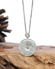 18k White Gold Genuine Burmese Ice Jadeite Jade Jade Kou Kou Necklace