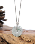 18k White Gold Genuine Burmese Ice Jadeite Jade Jade Kou Kou Necklace