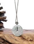 18k White Gold Genuine Burmese Ice Jadeite Jade Jade Kou Kou Necklace