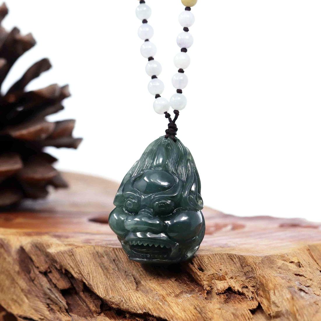 Baikalla Jewelry Jade Carving Necklace Baikalla™ "Fu Dog" (Guardian Lion) Natural Blue Green Jadeite Jade Necklace Collectibles