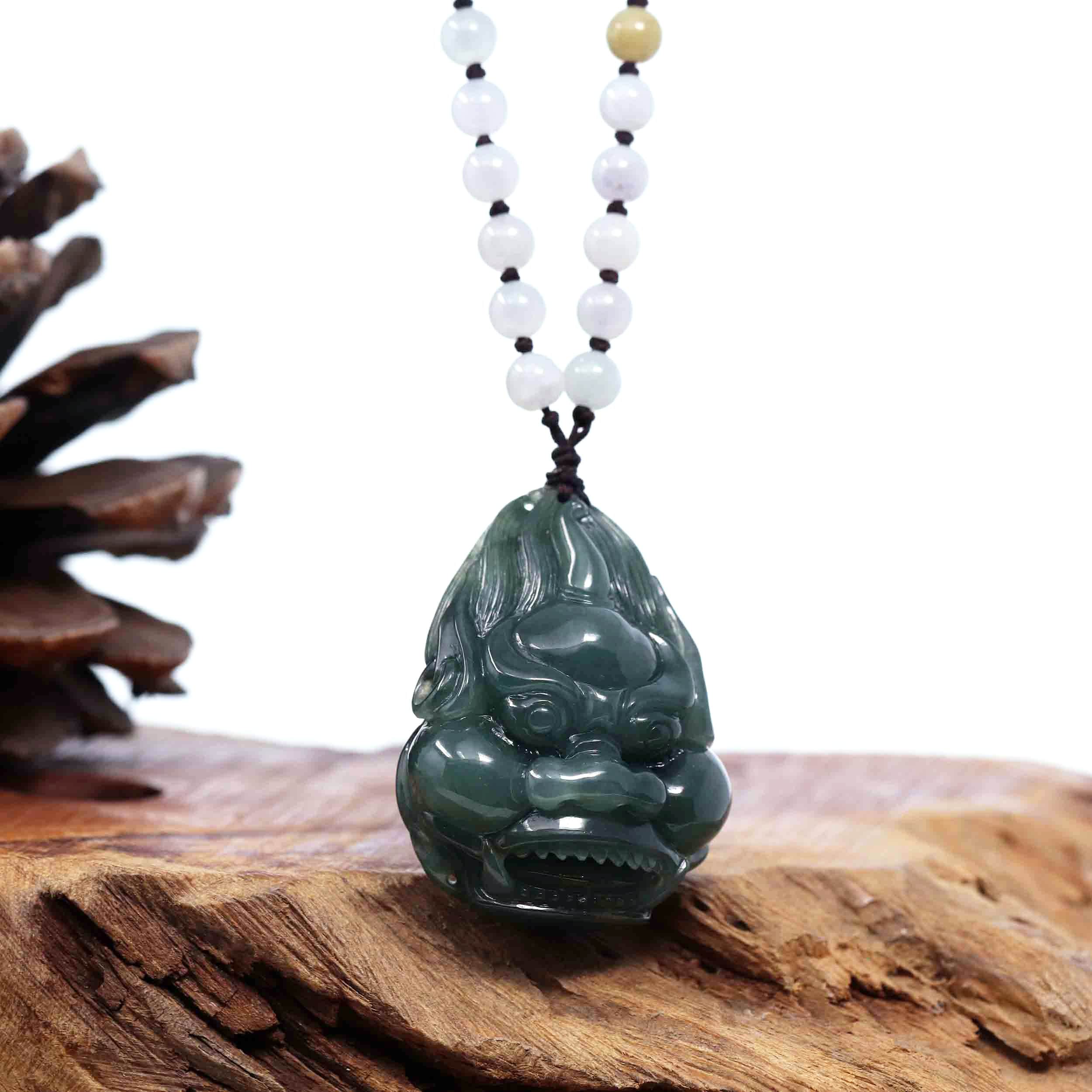 翡翠 獅子と龍の彫刻 pendant Baikalla™ 