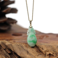 Baikalla Jewelry 18k Gold Jadeite Necklace Natural Unique Jadeite Jade Lucky Bottle Necklace with 14k Yellow Gold Bail