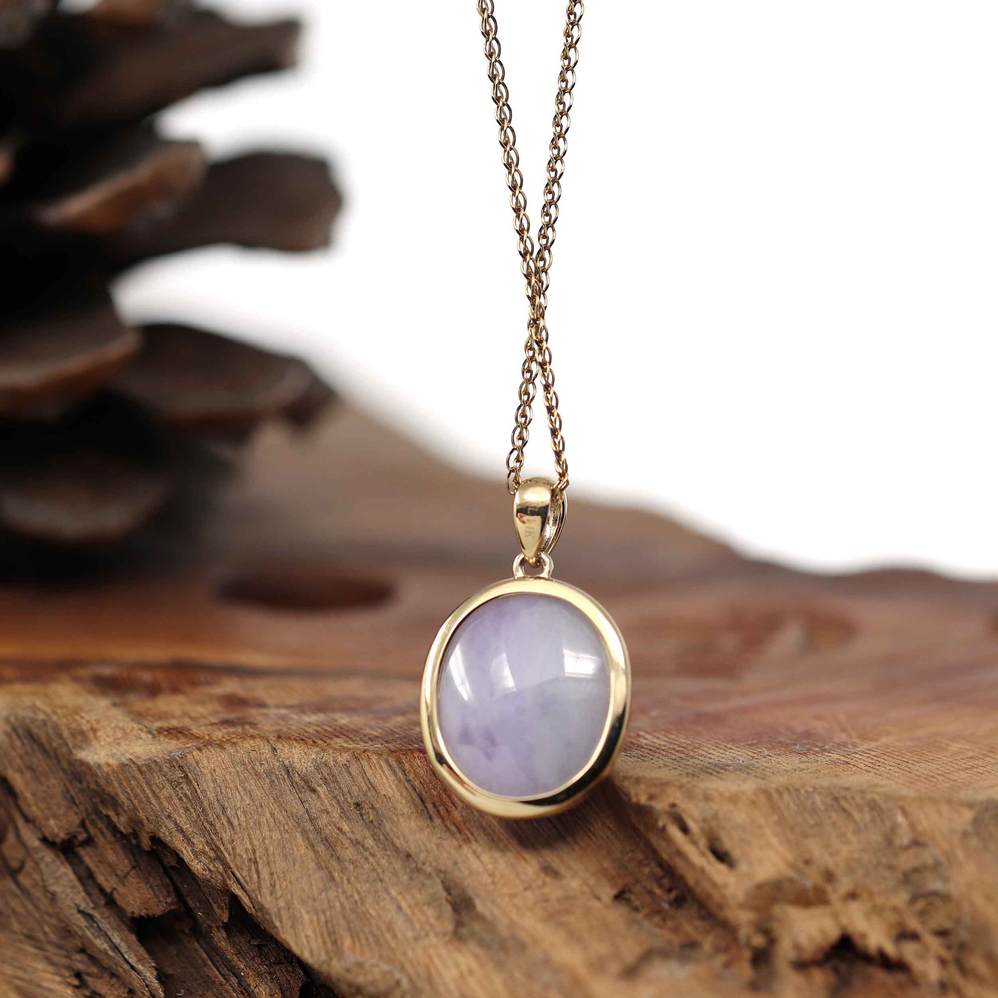 Baikalla Jewelry Lavender Jadeite Necklace 14K Gold Natural Lavender Burmese Jadeite Cabochon Necklace