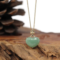 Baikalla Jewelry 18k Gold Jadeite Necklace Pendant Only Baikalla 14K Yellow Gold Genuine Burmese Green Jadeite Jade Heart Pendant with VS1 Diamonds
