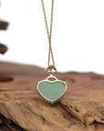 Baikalla Jewelry 18k Gold Jadeite Necklace Baikalla 14K Yellow Gold Genuine Burmese Green Jadeite Jade Heart Pendant with VS1 Diamonds