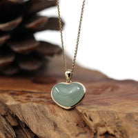 Baikalla Jewelry 18k Gold Jadeite Necklace Baikalla 14K Yellow Gold Genuine Burmese Green Jadeite Jade Heart Pendant