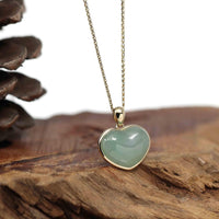 Baikalla Jewelry 18k Gold Jadeite Necklace Baikalla 14K Yellow Gold Genuine Burmese Green Jadeite Jade Heart Pendant