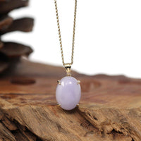 Baikalla Jewelry Lavender Jadeite Necklace 14K Gold Natural Lavender Burmese Jadeite Cabochon Necklace