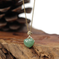 Baikalla Jewelry 18k Gold Jadeite Necklace Baikalla 14K Yellow Gold Genuine Burmese Green Jadeite Jade Heart Pendant with VS1 Diamonds