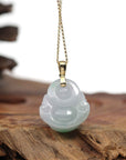 Baikalla Jewelry Gold Jade Buddha Baikalla "Laughing Buddha" 14k Gold Genuine White Green Jadeite Jade