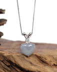 Baikalla Jewelry 18k Gold Jadeite Necklace Baikalla 14K Gold Genuine Burmese Grey Jadeite Jade Heart Pendant with Moissanite