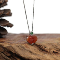 Baikalla Jewelry 18k Gold Jadeite Necklace Baikalla 14K Gold Genuine Burmese Orange Jadeite Jade Heart Pendant with VS1 Diamonds