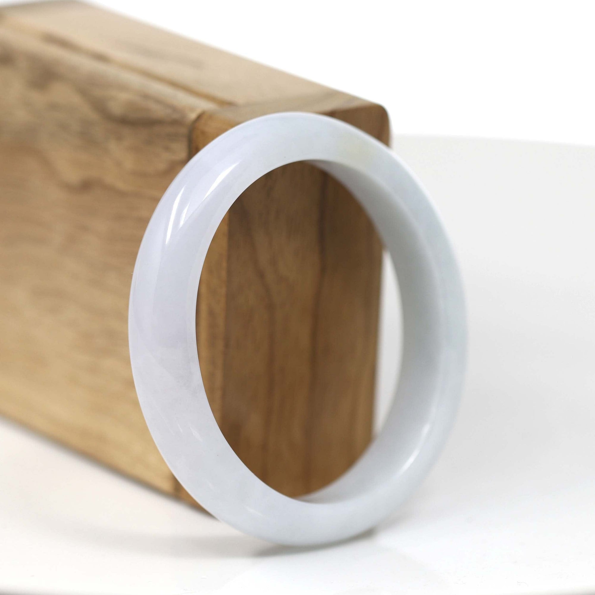 Baikalla Jewelry Jadeite Jade Bangle Bracelet Baikalla White Oval Natural Burmese Jadeite Jade Bangle (55.39 mm)