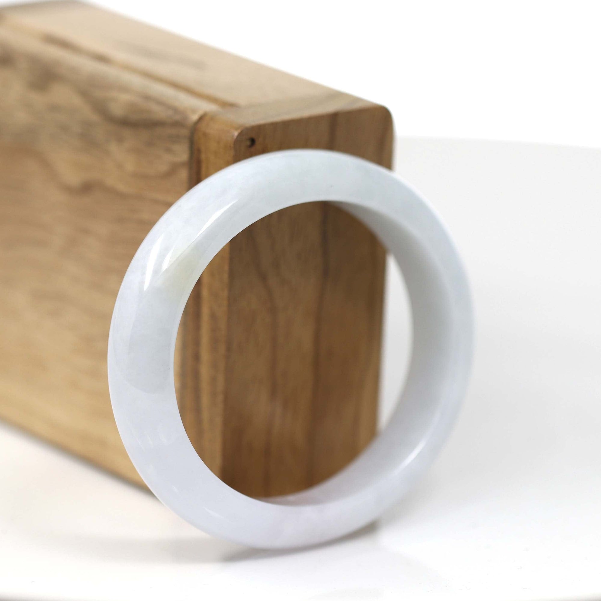 Baikalla Jewelry Jadeite Jade Bangle Bracelet Baikalla White Oval Natural Burmese Jadeite Jade Bangle (55.39 mm)