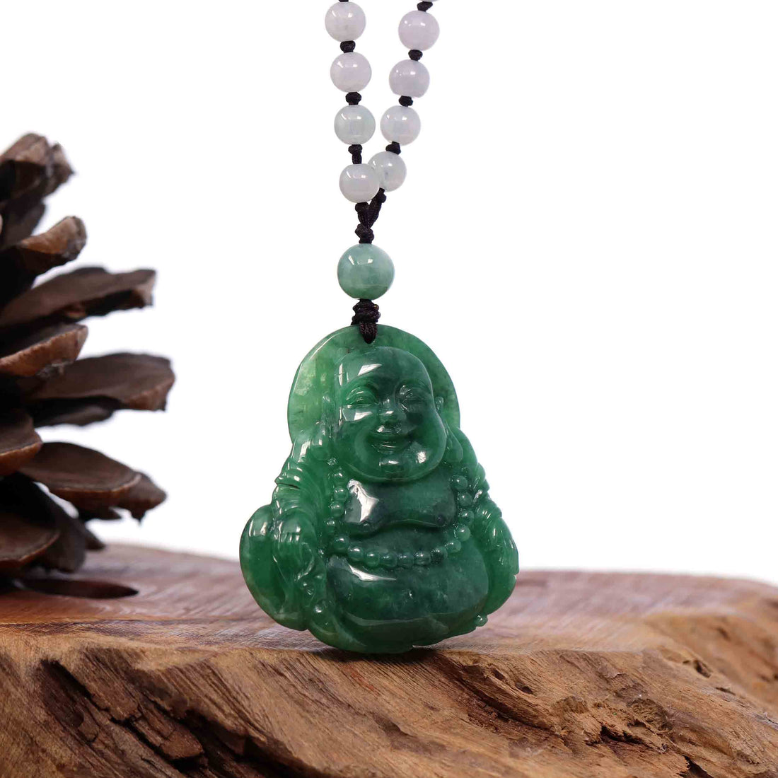 Baikalla Jewelry Jade Guanyin Pendant Necklace Baikalla "Goddess of Compassion" Genuine Burmese Jadeite Jade Happy Buddha Pendant