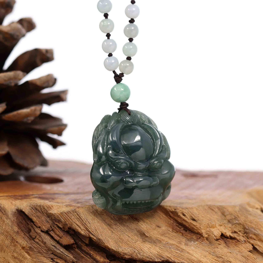 Baikalla Jewelry Jade Carving Necklace Baikalla™ "Fu Dog" (Guardian Lion) Natural Blue Green Jadeite Jade Necklace Collectibles