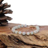 Baikalla Jewelry jade beads bracelet Baikalla High Genuine Ice Jadeite Jade Round Beads Bracelet With 18K Yellow Gold Clasp (6.5mm)