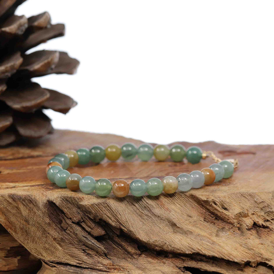 Baikalla Jewelry jade beads bracelet 18k Gold Multi Color Jadeite Jade Beads Bracelet (6.5 mm)