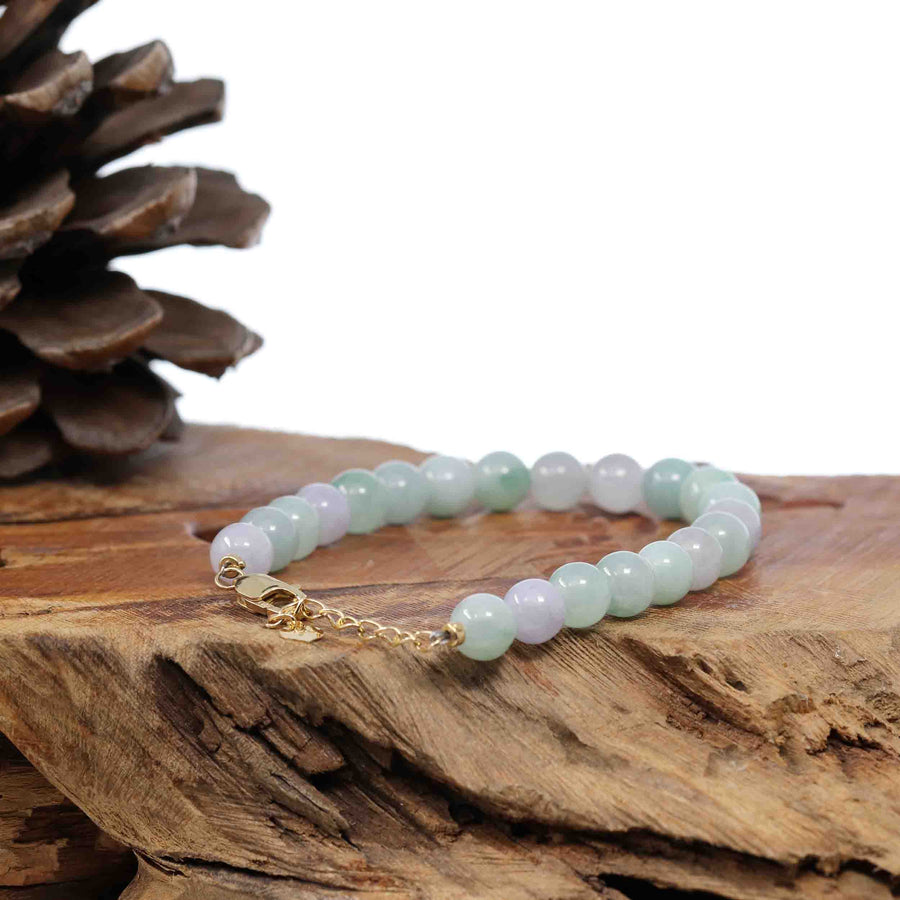 Baikalla Jewelry jade beads bracelet 18k Gold Green Multi Color Jadeite Jade Beads Bracelet (7.5 mm)