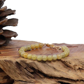 Baikalla Jewelry jade beads bracelet Sterling Silver Yellow Jadeite Jade Beads Bracelet (6.5 mm)